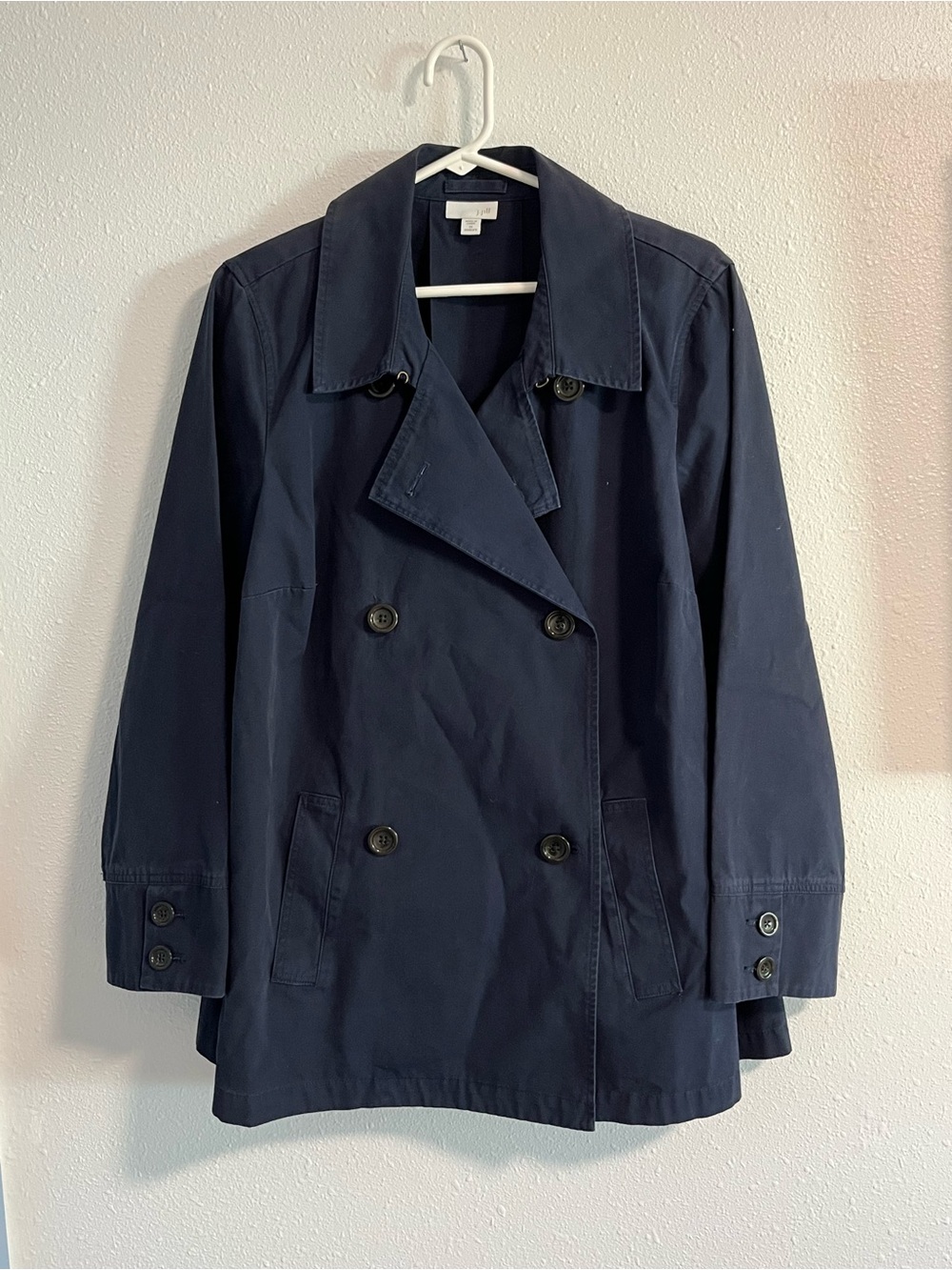 J. Jill Navy Double-Breasted Trench Jacket Pleated Back Size 1X